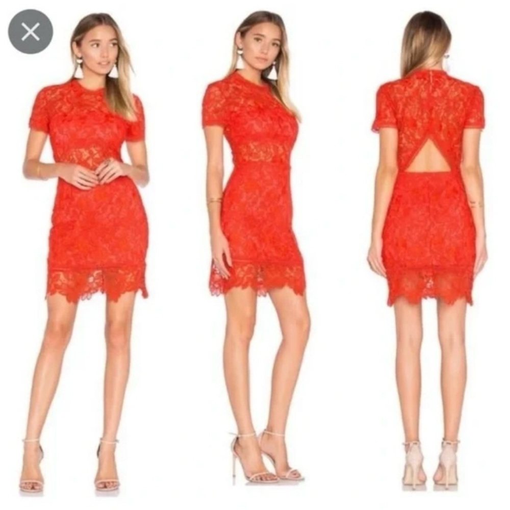 Lovers + Friends | Mon Amour Red Lace Open Back Mini Dress | Sz S